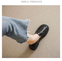 Mocasines planos de tacón grueso para mujer, estilo británico, de piel de becerro negra, talla grande 41-43 - details 6