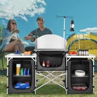 Mueble de Cocina Portátil para Acampar Aluminio Ajustable a Altura Estructura de Barbacoa Negro - details 1