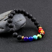 2 uds piedra Natural 7 Chakra curación con cuentas pulseras trenzadas ajustables hombres 8mm pulsera elástica de Lava mujeres Reiki joyería de Buda - details 8
