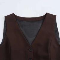 Willshela, chaqueta marrón de moda sin mangas con un solo pecho, chaleco retro con cuello en V, chaleco de oficina para mujer - details 3