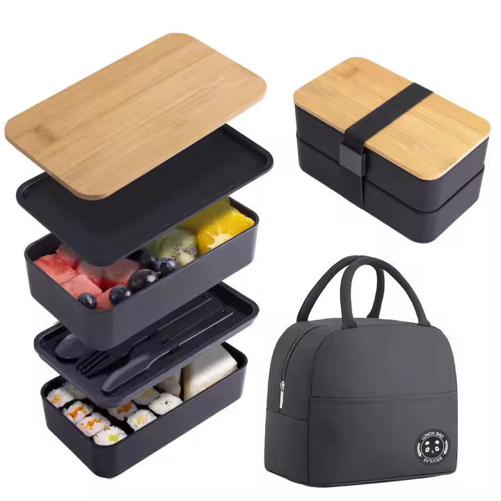 Fiambrera Bento Para Adultos y Niños, Fiambrera de Estilo Japonés con Bolsa térmica, Porta Alimentos, Cuchara y Tenedor - 1