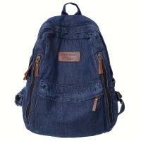 Mochila con detalle de parche de letras, Bolsa Escolar con cremallera, elegante mochila para portátil de gran capacidad para trabajo y viajes - details 1