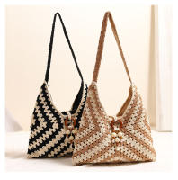 Bolso de algodón tejido de un solo hombro estilo étnico, bolso de paja, bolso de playa para vacaciones, bolso versátil para mujeres - details 8