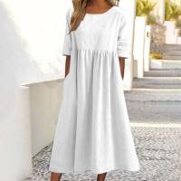 Vestido de verano de manga corta para mujer, vestidos holgados con cuello redondo - details 6