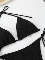 Conjunto de baño de 4 piezas para mujer Lauvoco, 2024, nuevo color liso, pareo de hombros descubiertos, falda de malla transparente, bikini, 82% poliéster, 18% elastano, tejido de punto de alta elasticidad, detalle de cordones, sin mangas, para nadar. - details 4