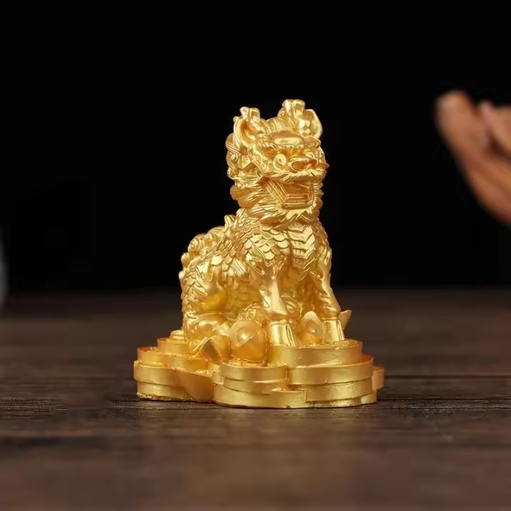 Estatua de la bestia del Dios Qilin, Fengshui Kylin Chi-lin Qilin de cobre chino, para decoración del hogar, 1 par - 1