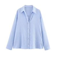 Camisa holgada de manga larga informal a rayas con cuello en V y botonadura sencilla, novedad de verano 2025, moda para mujer - details 0