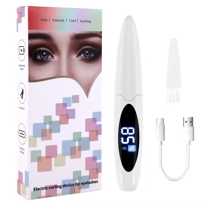 Rizador de pestañas en caliente eléctrico, Kit de rizador de maquillaje con carga USB, rizador de pestañas Natural de larga duración, herramientas de belleza, blanco - 1