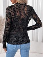 Nueva camiseta de manga larga con estampado de cachemira para mujer, camiseta de malla con orejas de madera - details 5