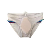 Jessborn calzoncillos de baño para hombre, bañador sexy a la moda con rayas de arcoíris, pantalones cortos de natación de cintura baja, traje de baño de entrenamiento de playa de primavera caliente - details 17