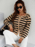Cárdigan de punto a rayas para mujer, chaqueta Vintage con bolsillos, color rosa, otoño e invierno, 2023 - details 28