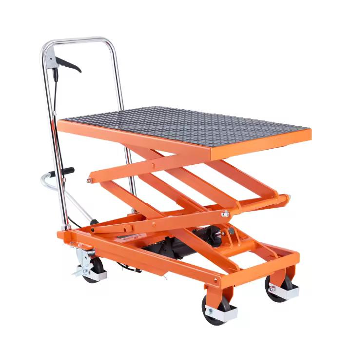 SucceBuy Mesa elevadora hidráulica, capacidad de 500 libras, altura de elevación de 47,2 pulgadas, carrito elevador de tijera doble con 4 ruedas y almohadilla antideslizante - 1