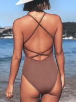 Traje de Baño de Una Pieza Ajustado Color Sólido Sexy sin Espalda Material de Nylon de Alta Elasticidad Estilo de Moda para Mujeres Primavera/Verano - details 15