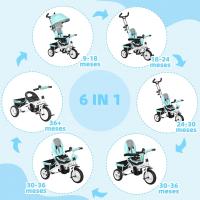 Triciclo para Bebés 6 en 1 Evolutivo con Toldo Plegable, Mango de Empuje, Cinturón de Seguridad, Cesto de Carga 25kg Deportes y Aire Libre - details 20