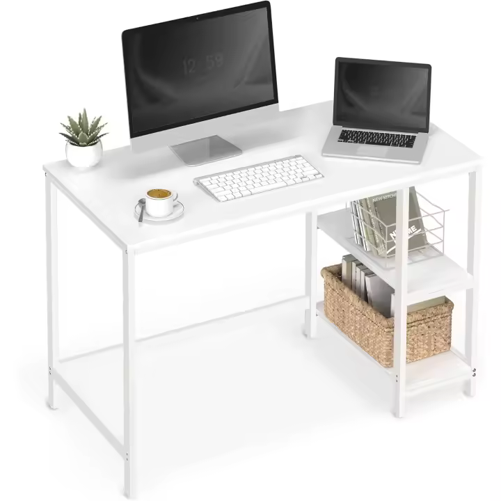 Escritorio Moderno de Acero Mesa de Ordenador con 2 Estanterías a la Izquierda o a la Derecha - 1