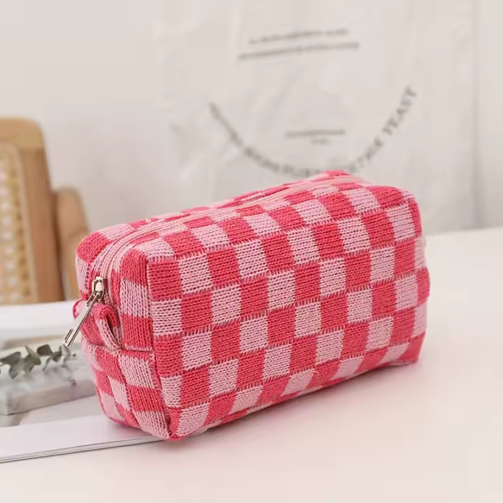 Neceser de punto a cuadros, bolsa de maquillaje, bolsa con cremallera espaciosa, bolsa de viaje portátil, organizador - 1