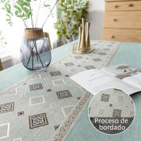 Mantel Elegante de Algodón Lino para Mesa Cuadrada Antimanchas con Bordado Impreso Decorativo para Reuniones Familiares en Cocina - details 2