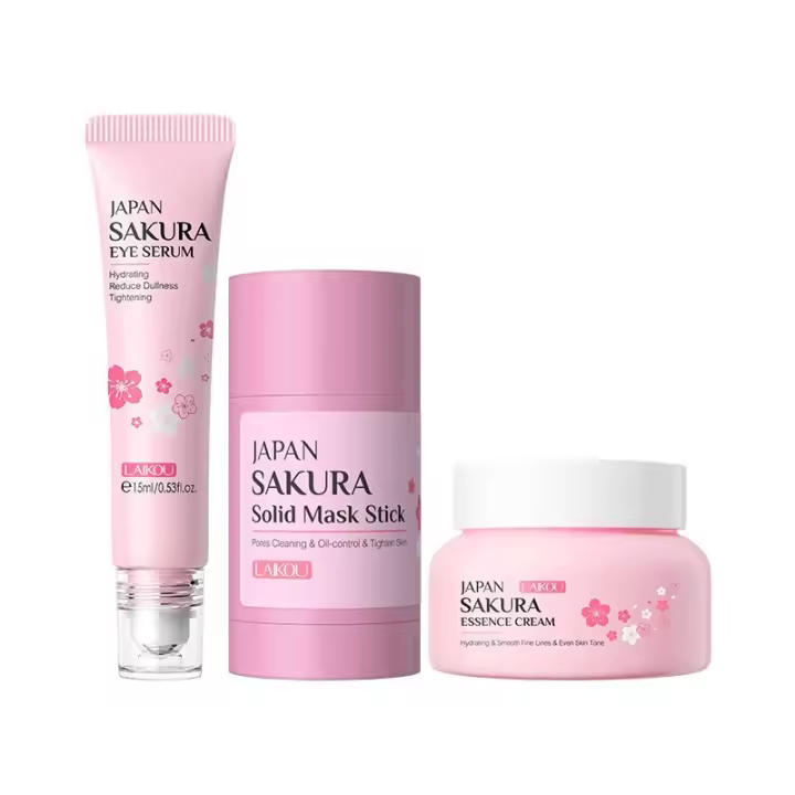 Kit de Esencia de Mascarilla de Cerezo Japonés, incluye tónico, contorno de ojos, limpiador facial, loción y otros productos de cuidado de la piel - 1