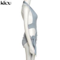 Conjunto de Dos Piezas Sexy con Decote Profundo V Top de Halter para Mujer y Falda - details 1