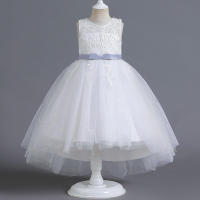 Vestido de fiesta blanco de novia con cola para niñas, con lazo para actuación - details 0