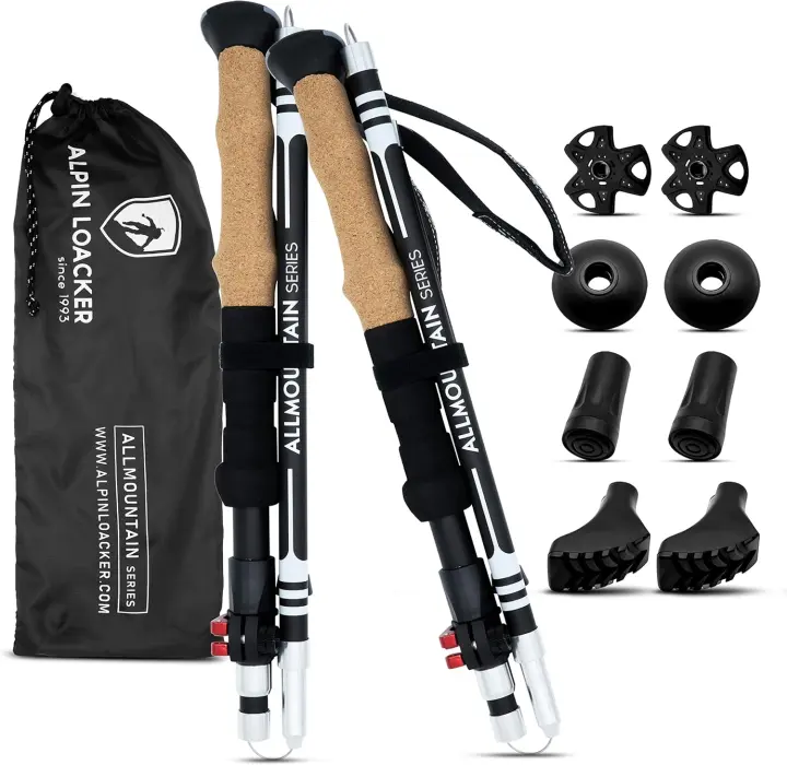 Bastones de Trekking Plegables en Carbono y Aluminio |   Ligeros, Resistentes y Regulables, Multiusos para Alpinismo, Nordic Walking, Esquí y Trail Running - 1