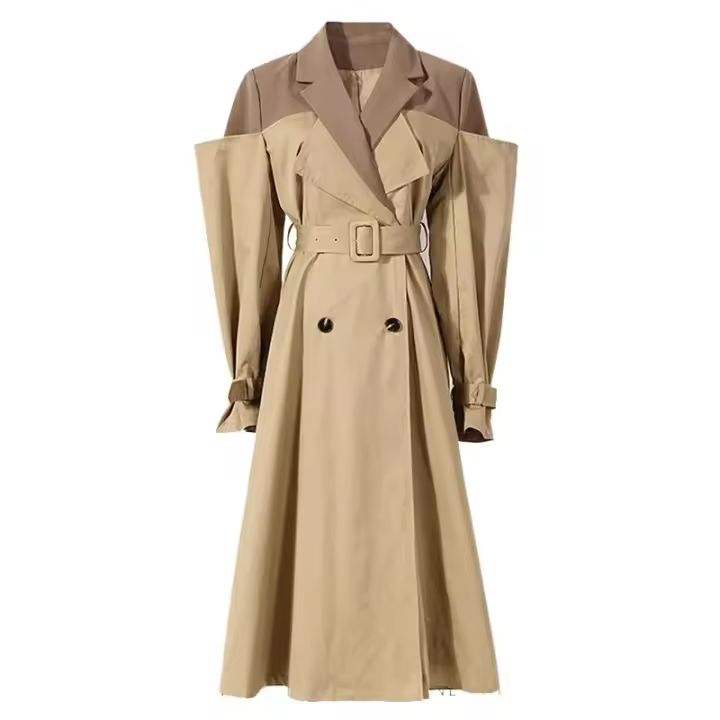 Traje de dos piezas falso con nudo de color contrastante, abrigo trench con cuello, vestido cortavientos con cinturón de corte m - 1