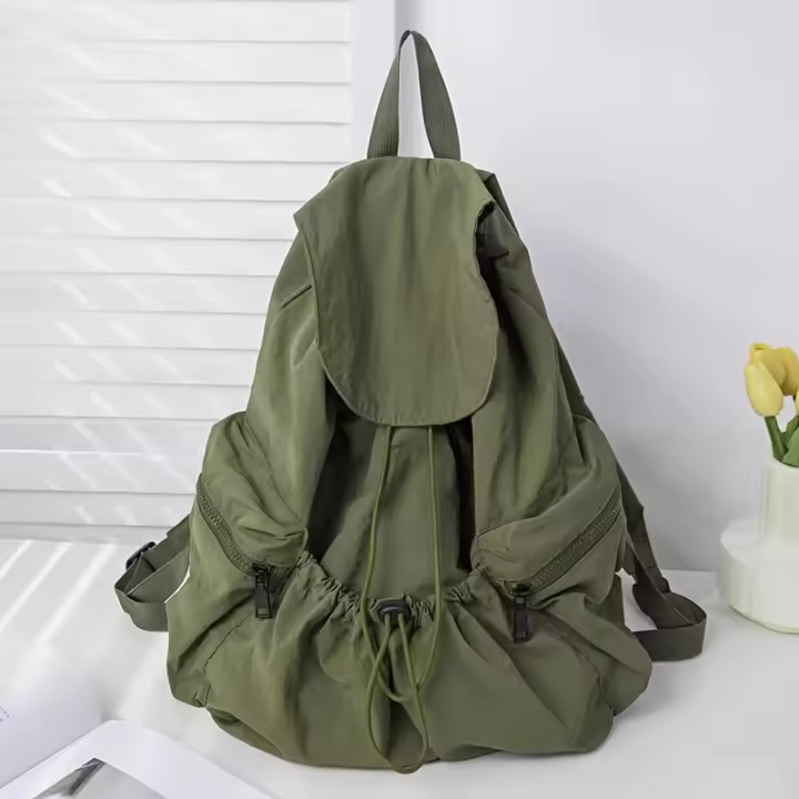 Mochila de moda para mujer, elegante cordón plisado, bolso de estudiante de gran capacidad con solapa de moda, correas dobles - 1
