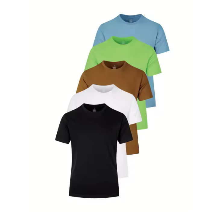 Camisetas de algodón cómodas y sólidas para hombre, camisetas informales transpirables de manga corta para uso diario en verano, 5 uds. - 1