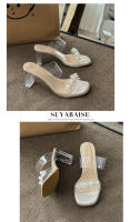 Sandalias de Moda Versátiles Tacón Medio Transparente Diamondes de Imitación Zapatillas Geniales - details 16