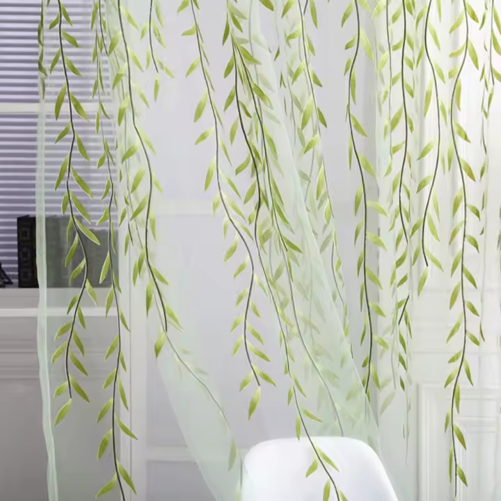 Tratamiento de ventana, cortina de tul, cortina de hoja de sauce, cortinas de gasa de estilo Pastoral para ventana, cortinas transparentes elegantes y románticas para dormitorio - 1