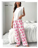 Conjunto De Pijama Para Mujer Estampado De Corazón Camiseta Corta Y Pantalones Largos Ropa De Dormir Estilo Casual De Verano Y Otoño - details 7