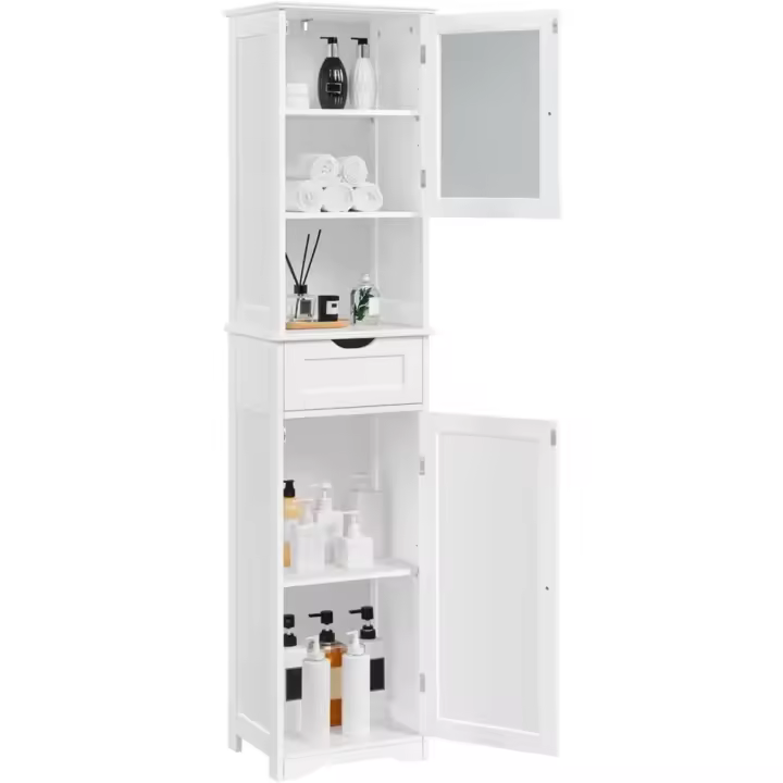 Mueble auxiliar de baño, armario de cocina con puerta de cristal, armario estrecho 40x30x170 cm blanco - 1