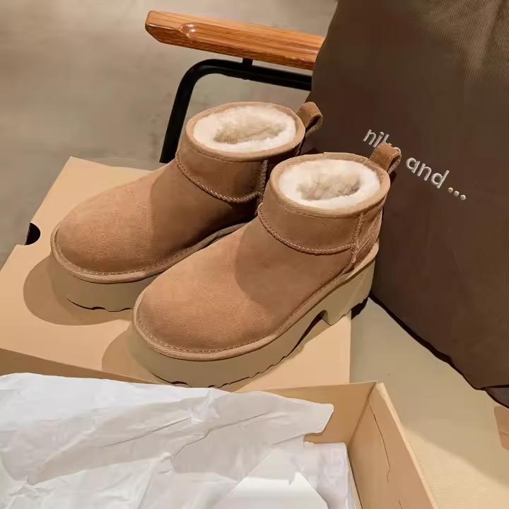 Zapatos de algodón de cuero con plataforma de tacón alto, botas cortas de terciopelo de tacón grueso, botas de piso - 1