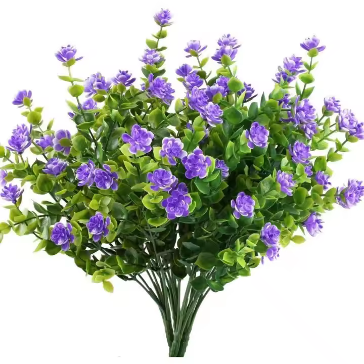 Flores Artificiales Moradas 4 Unidades, Resistentes a Rayos UV, Para Exteriores y Interiores - 1