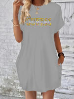 Vestido holgado de verano para mujer, estampado de letras GUEESS Los Ángeles, cuello redondo, manga corta, bolsillo, cómodo, informal, de talla grande - details 7