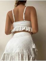 Conjunto de Bikini liso para mujer, bañador Sexy de malla de cintura alta, estilo playero, traje de baño de 3 piezas con volantes para verano, 2023 - details 2