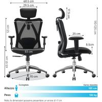 M18 Silla Ergonómica de Oficina, Silla de Escritorio con Soporte Lumbar Ajustable, Reposacabezas y Apoyabrazos, Malla Giratoria, Mecanismo de Inclinación, Carga máxima de 150 kg/ 330LB - details 2
