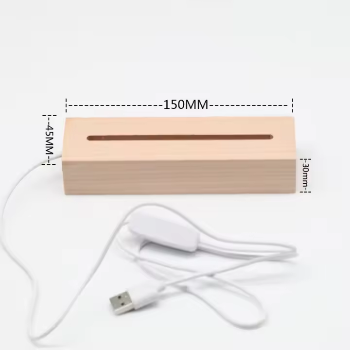 Base LED de madera de 5 mm con alimentación USB y luces RGB multicolores de color blanco cálido para lámparas de noche de plexiglás acrílico 3D - 1