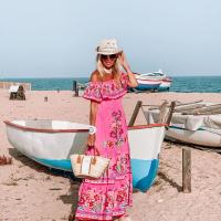 Vestido Largo para Mujer Verano 2025 Escote Palabra de Honor con Estampado de Flores Rojas - details 17