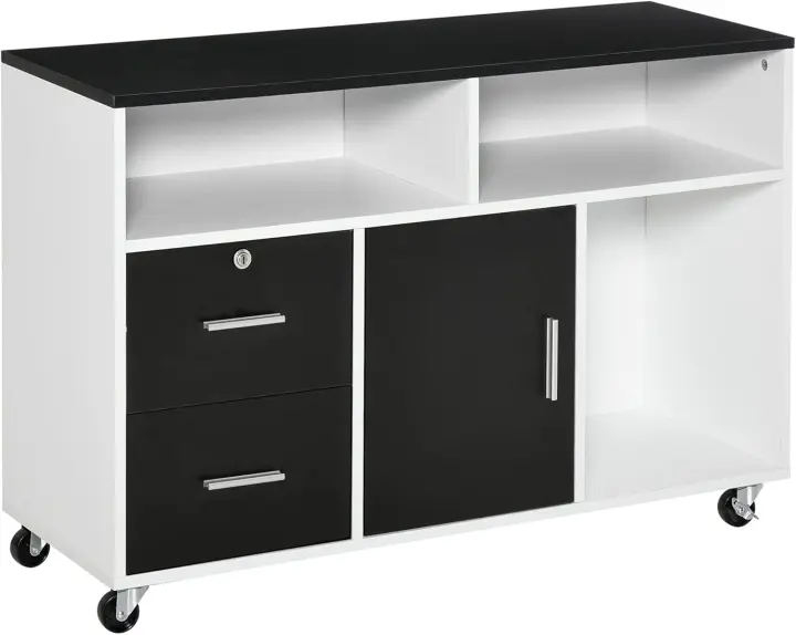 Mueble de Oficina Archivador con Ruedas Almacenamiento de Gran Capacidad 100x35x65 cm Blanco - 1