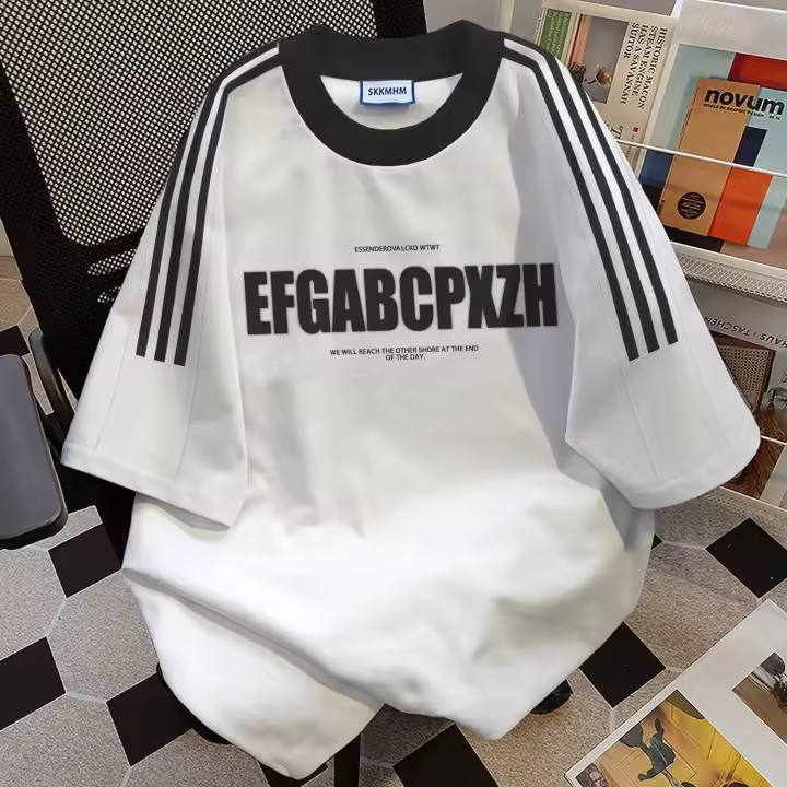 Camiseta Retro Americana de Manga Corta Impresión de Letras de Marca Moderna - 1