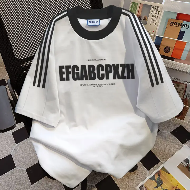 Camiseta Retro Americana de Manga Corta Impresión de Letras de Marca Moderna - 1