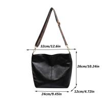 Bolso de hombro Vintage para mujer, bandolera de cuero PU de Color sólido, sencillo, con correa ancha, para ir de compras - details 18