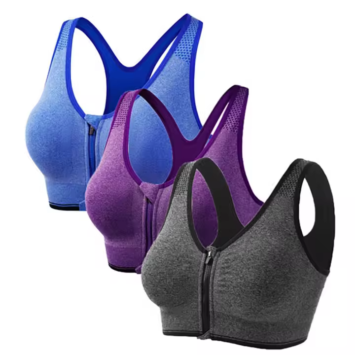 Sujetador deportivo inalámbrico de talla grande, a prueba de golpes, cierre de cremallera, ropa interior de nailon para yoga y correr - 1