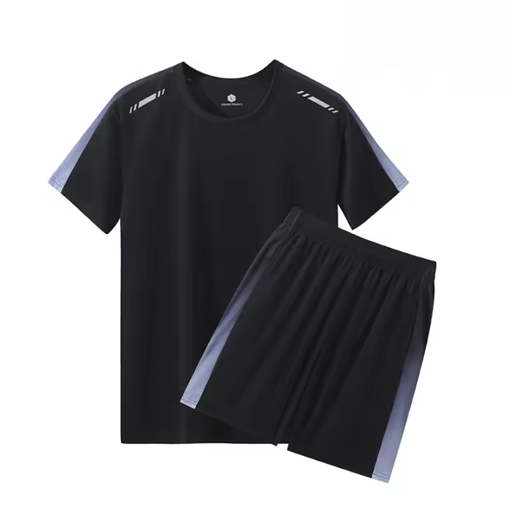 Conjunto Deportivo de Seda de Hielo para Hombres Pantalones Cortos de Manga Corta para Correr en Verano Ropa de Fitness de Secado Rápido - 1