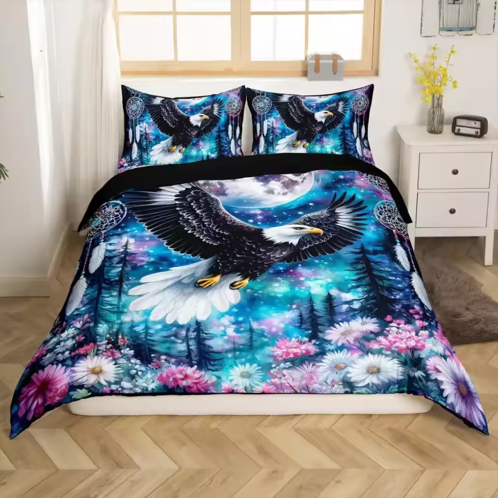 Juego de Funda de Duvet de Águila Tamaño de Cama Cuadrada Patrón de Animales - 1