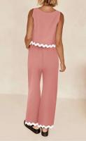 Conjunto de Pantalones de Moda de Cintura Alta y Piernas Anchos Camiseta Corta sin Mangas - details 9