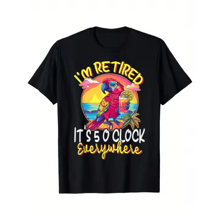 Camiseta Divertida de 5:00 Diseño Único para Hombres Algodón Negro con Cuello Redondo - 1