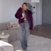 Abrigo Retro Borgoña con cuello abatible y mangas largas, abrigo corto y cálido, chaqueta holgada de piel sintética de Color sólido, abrigos de calle altos para mujer - details 16