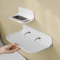 Nuevo estante plegable de pared sin perforaciones, montado en la pared, estante flotante de plástico para el hogar y el baño, soporte. - details 0